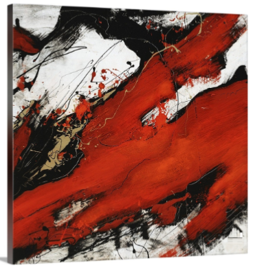 Tableau Carré Abstrait Rouge Noir Blanc