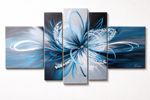 Tableau Fleur Moderne Bleu Gris 