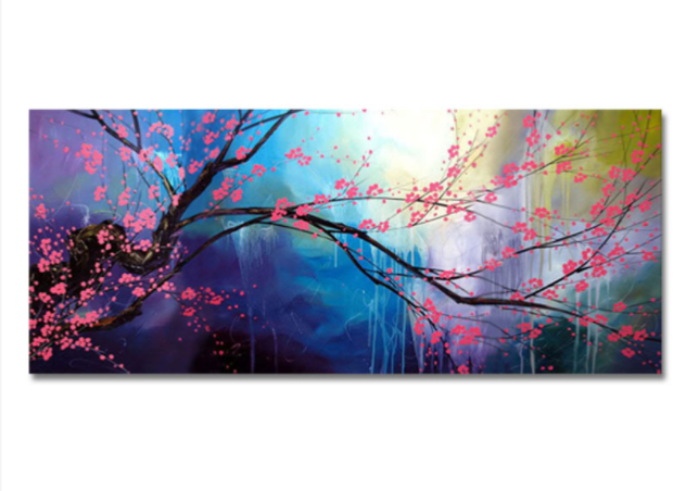 Grand tableau Panoramique Cerisier Multicolore