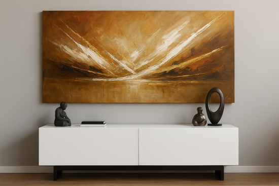 Tableau XXL 200x100cm , Nuances Bronze Beige - Collection Excellence - Peint main par Eva Jekins