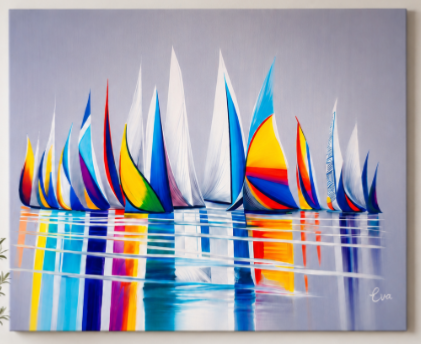 Tableau design Multicolore Voiliers - Artiste Eva Jekins