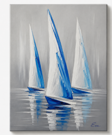 Tableau design Marine Gris Bleu - Artiste Eva Jekins
