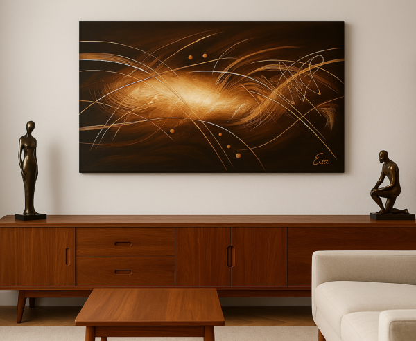 "Éclat Cuivré – Tableau Abstrait Contemporain 120×80 cm Signé Eva Jekins