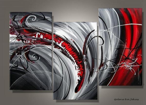 Grand Triptyque Phoenix gris Rouge Abstrait