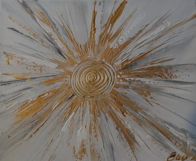 Tableau Abstrait soleil doré 