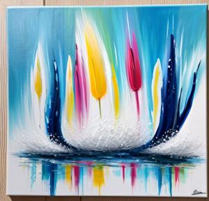 Tableau peinture carré abstrait Zen & Feurs multicolore - Artiste Eva Jekins