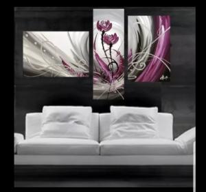 Tableau triptyque roses violet fushia