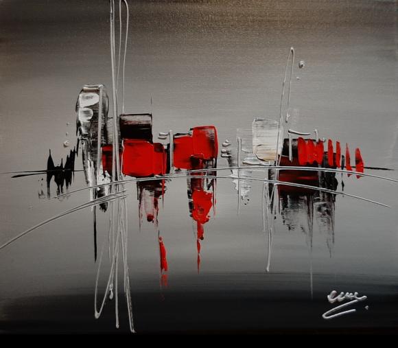 Tableau Design Gris Rouge Abstrait 