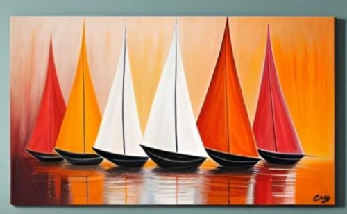 Tableau peinture Marine Rouge orangé Moderne 
