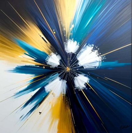 Tableau peinture fleure Abstraite Bleu canard doré