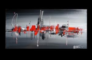 Peinture Design XXL Panoramique Gris Rouge peint main