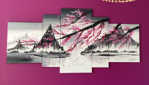 Tableau Paysage Japonais peint à la main