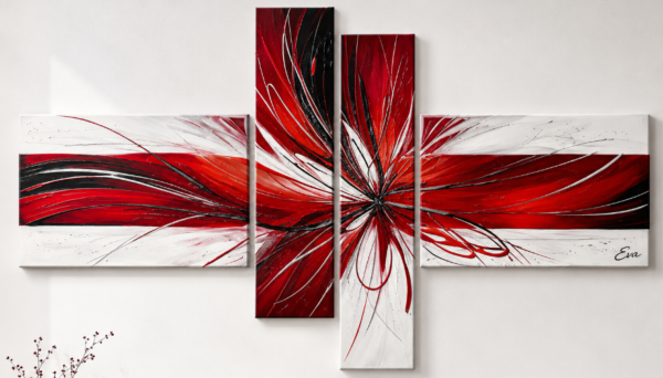 Tableau Abstrait Rouge blanc Moderne- Peint à la main par Eva Jekins