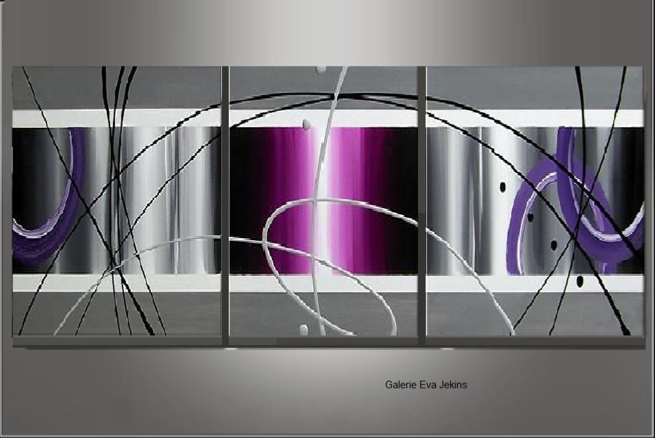 Grand Triptyque Fuchia Violet Circles - Artiste EVA JEKINS