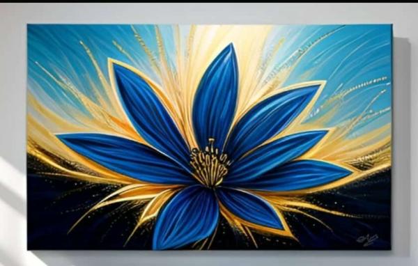 Tableau Fleur Moderne Bleu canard peinture 