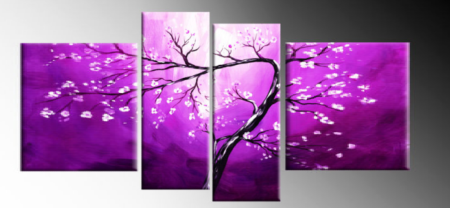 Tableau cerisier japonais violet fushia peint à la main