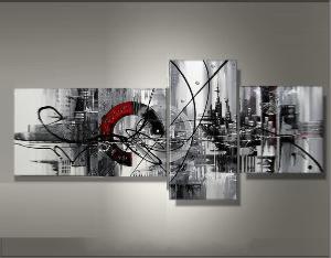 Tableau Triptyque FGris rouge abstrait - Artiste E.J.RAC