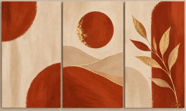 Tableau Japandi Ocres nuancé Beige   - Peint à la main par Eva Jekins