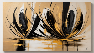 Tableau Elegance beige ébène Fleurs abstraites - Artiste peintre Eva Jekins