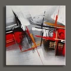 Tableau Abstrait Gris rouge noir et blanc