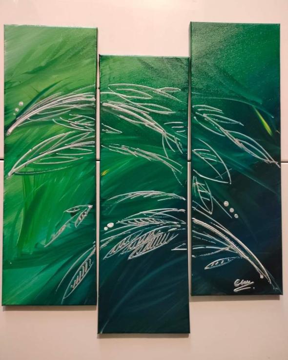 Tableau triptyque design peinture tropicale
