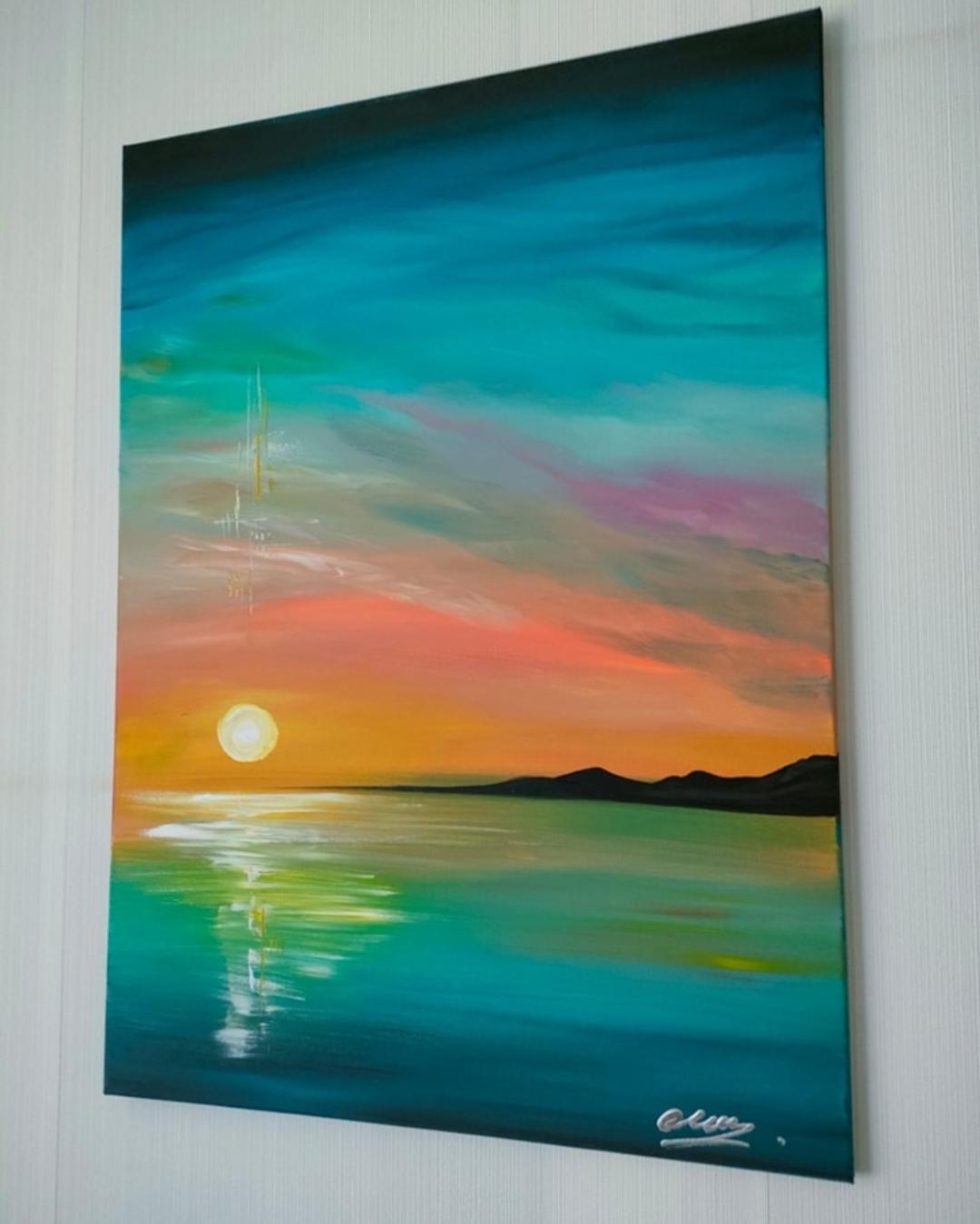 Tableau coucher de soleil bord de mer 