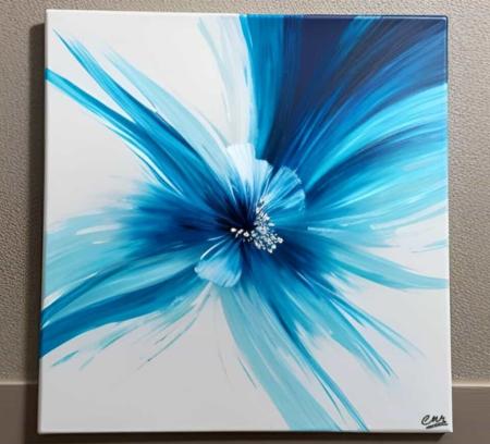 Tableau peinture Fleur Bleu Fluide Ondine