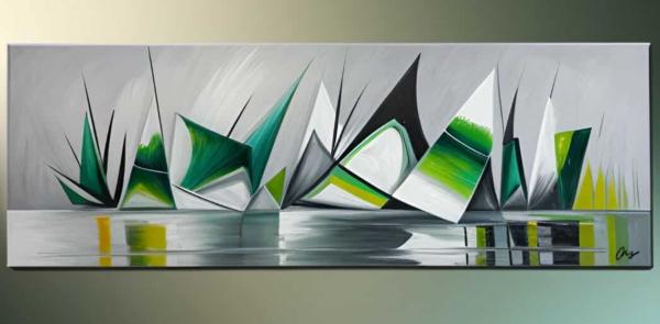 Tableau panoramique Minimaliste Vert Abstrait - Artiste Eva Jekins