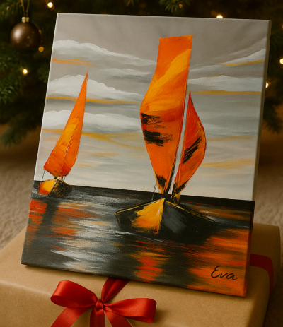Tableau Voiliers « Voiles du Soir » – Œuvre Originale Signée Eva Jekins (Série Limitée)