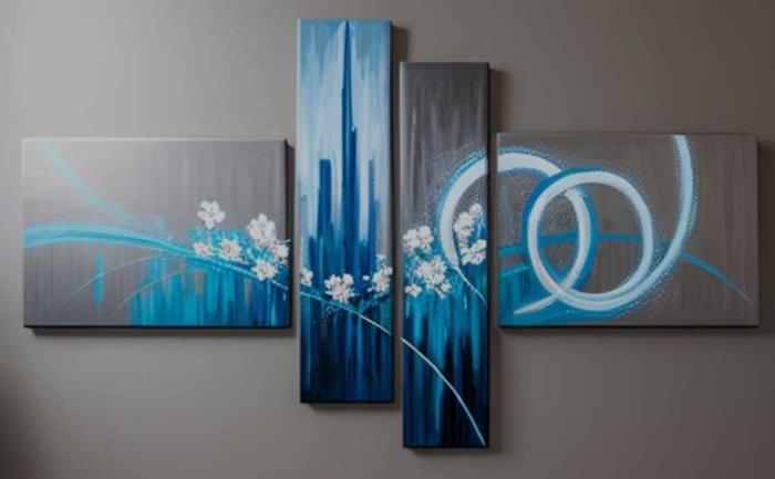 Tableau moderne fleurs gris bleu 