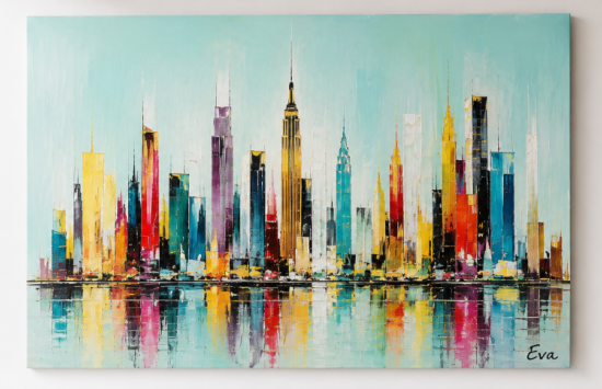 Tableau Peinture City Skyline Coloré Excellence Eva Jekins