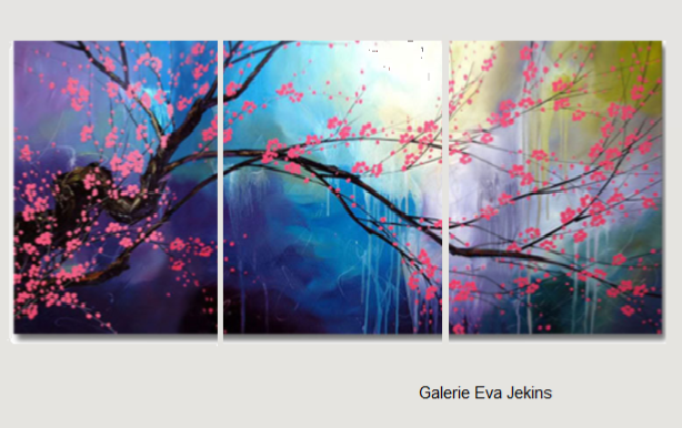 Grand Tableau Triptyque cerisier Japonais Zen & Coloré - Artiste EVA JEKINS