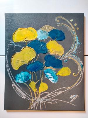 Tableau jaune moutarde et bleu canard