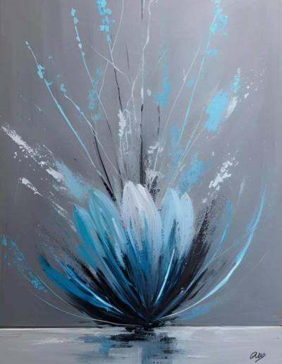 Tableau peinture Fleur légère Bleu clair gris - artiste EVA JEKINS