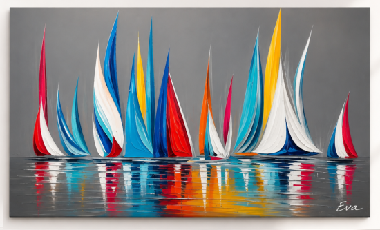 Tableau Marine Multicolore Bateaux Design Eva Jekins