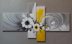 Tableau moderne fleurs gris jaune