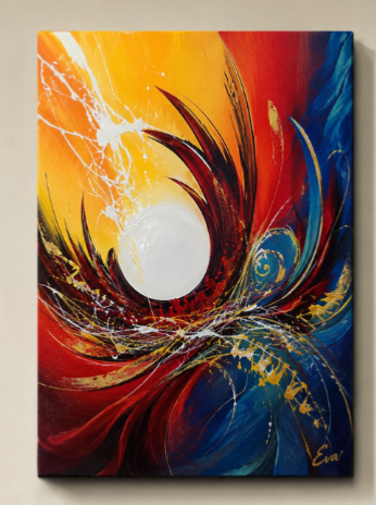 Tableau Multicolore design 46x38cm Artiste Eva Jekins