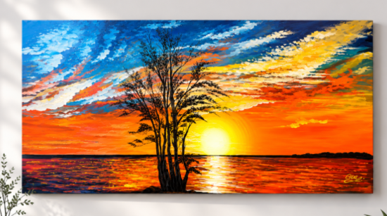 Tableau peinture coucher de soleil panoramique mer  Eva Jekins