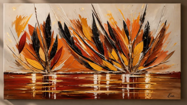 Tableau peinture automne dream Moderne feuilles orangées  - Artiste peintre Eva Jekins
