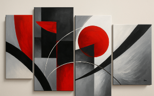 Tableau Abstrait Gris Noir Rouge Japonais - Artiste Eva Jekins