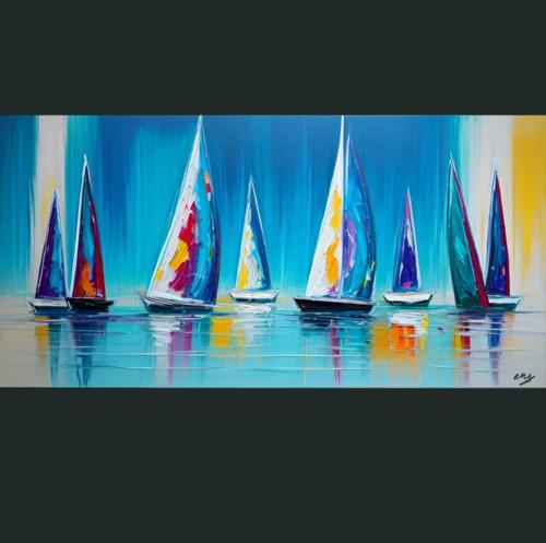 Tableau peinture Voiliers Multicolore xxl - Artiste Eva Jekins