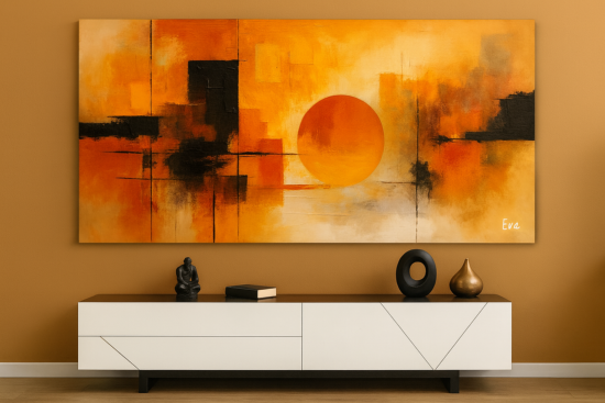 Impression Soleil Levant Abstrait – Tableau XXL 200x100 cm | Peinture moderne lumineuse haut de gamme