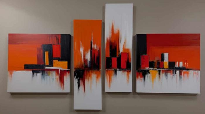 Tableau abstrait City Rouge Nuancé peinture