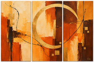 Tableau Triptyque Ocres Nuances et or mat - Peint à la main par Eva Jekins