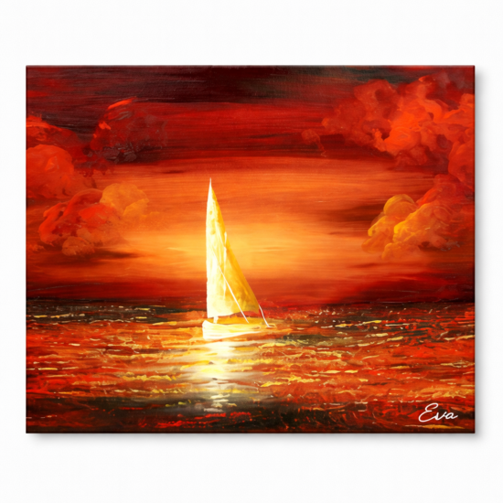 Tableau Marine Voilier bateau coucher de soleil