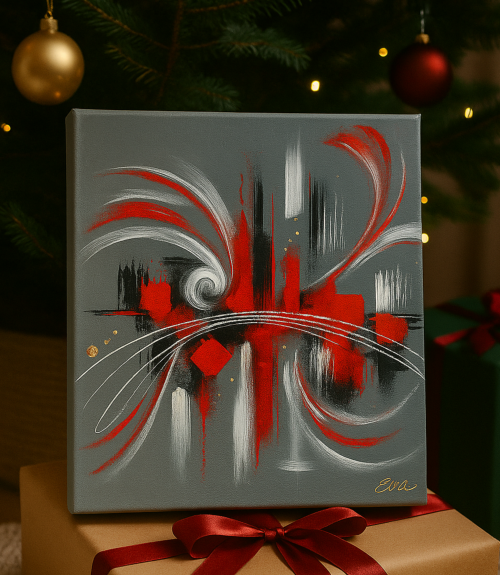 Tableau Abstrait Rouge « Énergie Carmin » – Œuvre Signée Eva Jekins (Série Limitée)