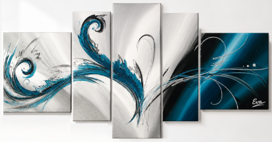 Tableaux design Phoenix Bleu canard Gris peint main  Eva Jekins