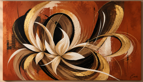 Tableau peinture fleurs modernes cuivre doré - Artiste peintre Eva Jekins